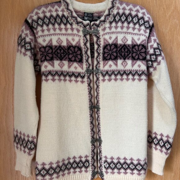 Vintage Dale of Norway 100% Wool Nordic Cardigan Sweater Pewter Clasps EU 38 XS - Picture 1 of 8